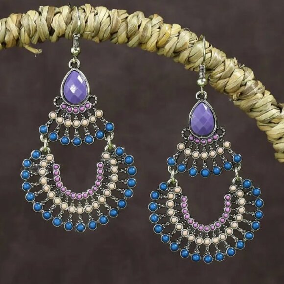 11 Pairs Multicolor Boho Tribal Geometric Earrings - Picture 4 of 12